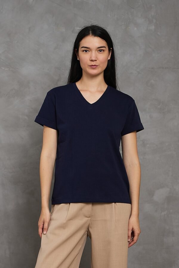 Polo Bea | Cuello V manga con doblez<span> - </span>Azul marino, S