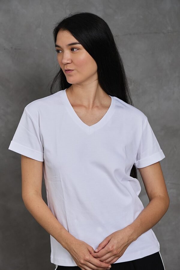 Polo Bea | Cuello V manga con doblez<span> - </span>Blanco, S