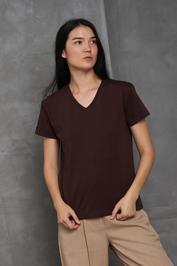 Polo Bea | Cuello V manga con doblez<span> - </span>Marrón, L