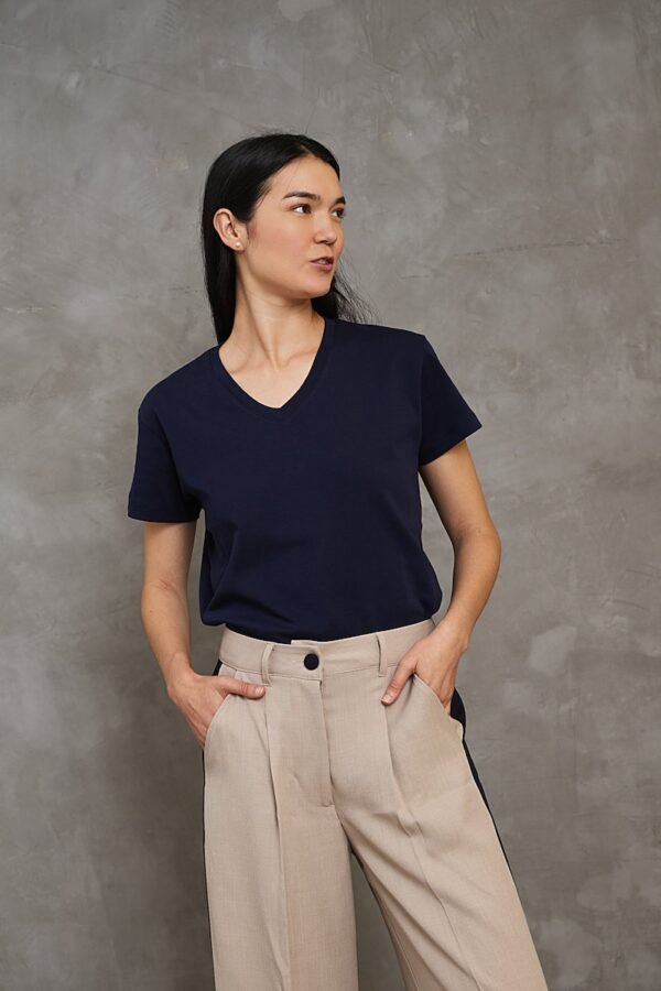 Polo Emi | Cuello V manga clásica<span> - </span>Azul marino, XS
