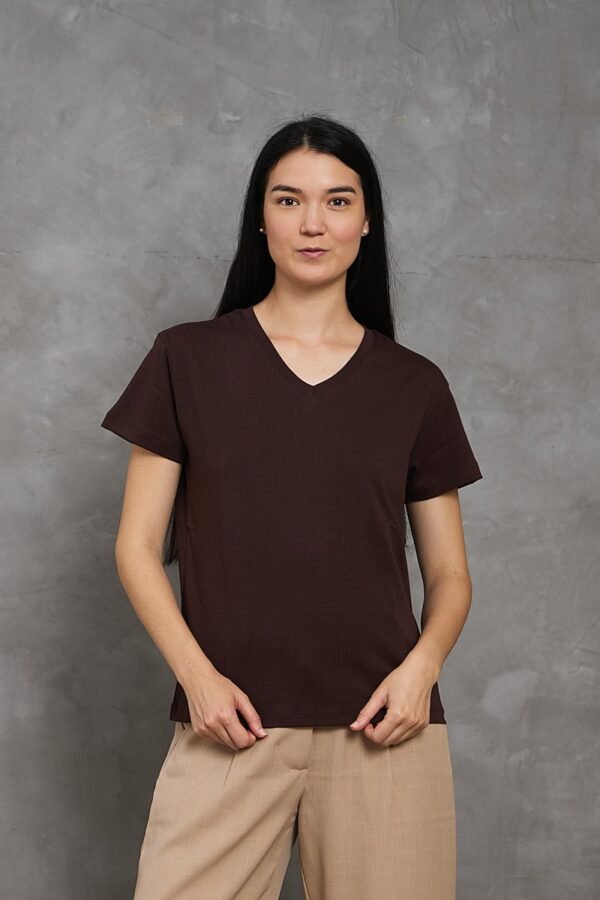 Polo Emi | Cuello V manga clásica<span> - </span>Marrón, XS