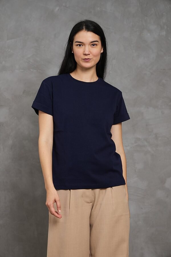 Polo Lia | Cuello redondo manga con doblez<span> - </span>Azul marino, M