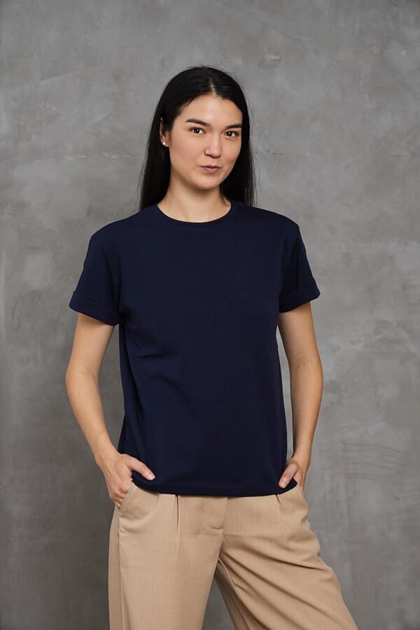 Polo Lia | Cuello redondo manga con doblez<span> - </span>Azul marino, L