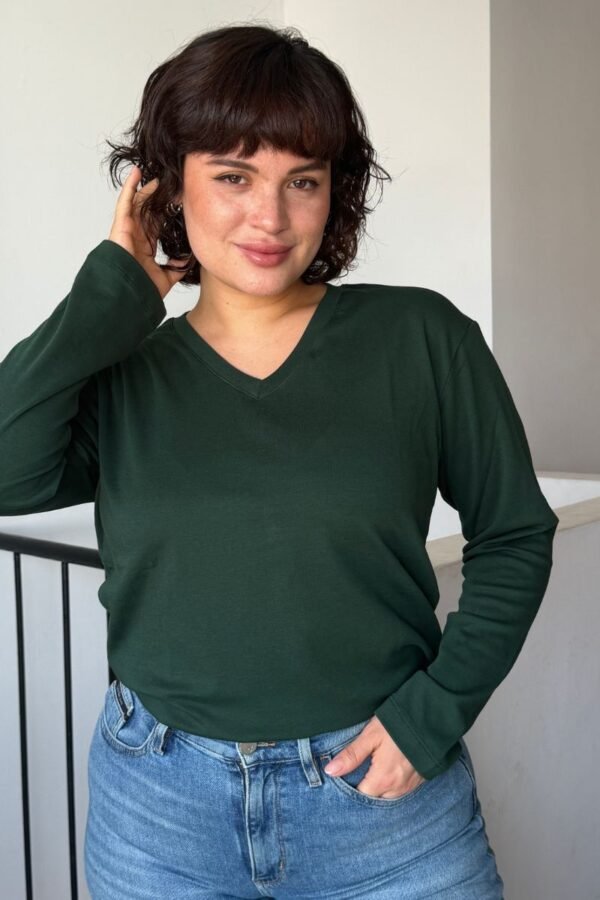 Polo Vera | Cuello V manga larga<span> - </span>Verde Botella, XS