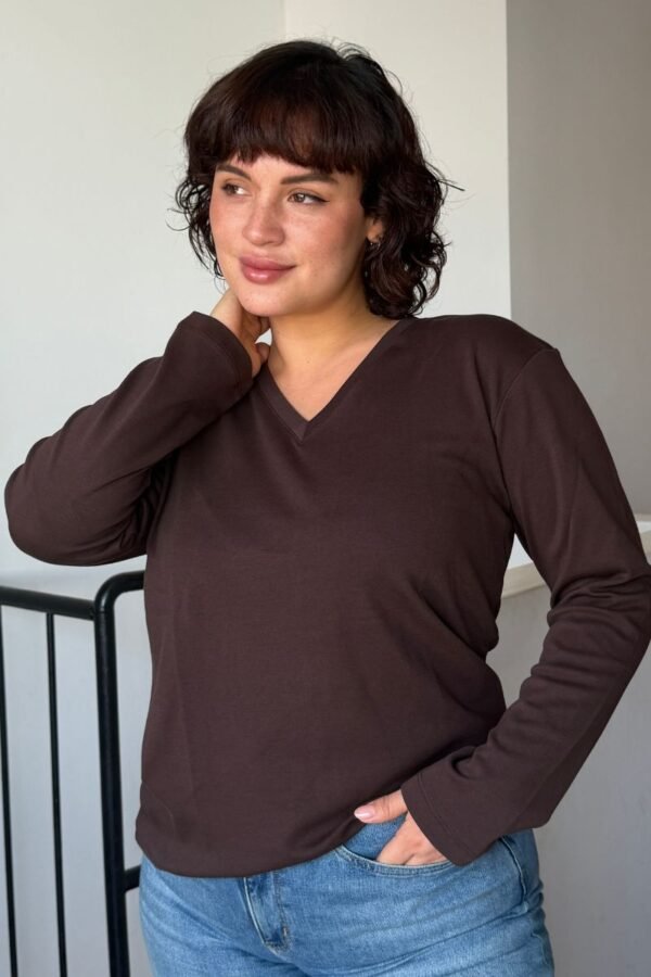 Polo Vera | Cuello V manga larga<span> - </span>Marrón, XS