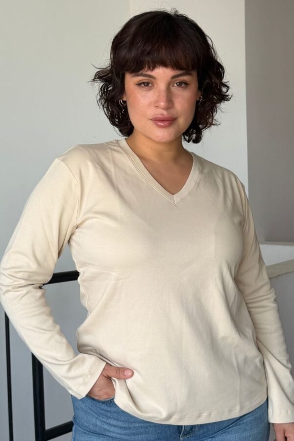 Polo Vera | Cuello V manga larga<span> - </span>Cappuccino, XS