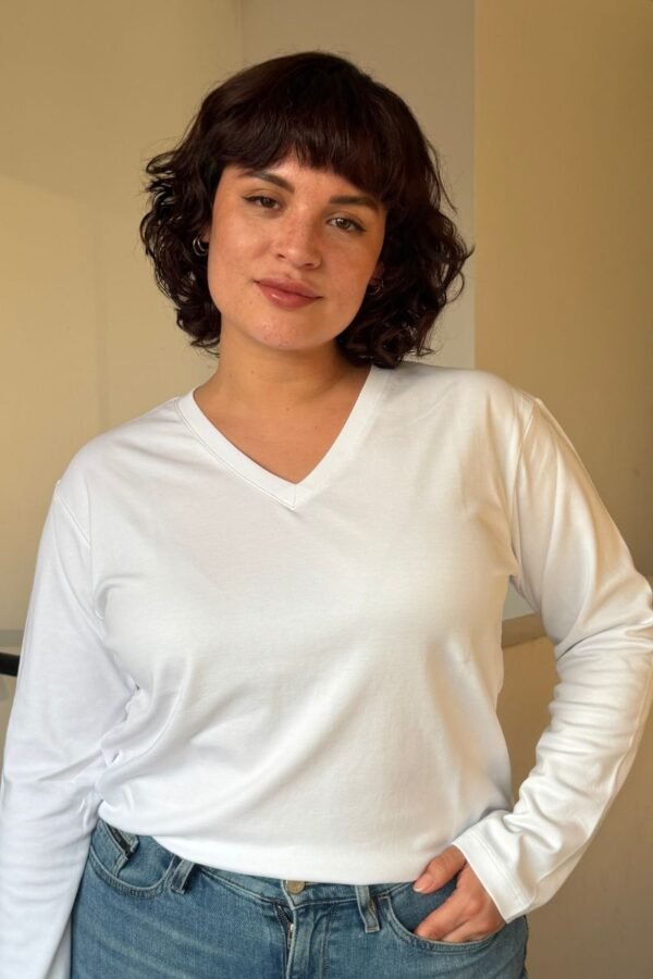 Polo Vera | Cuello V manga larga<span> - </span>Blanco, M